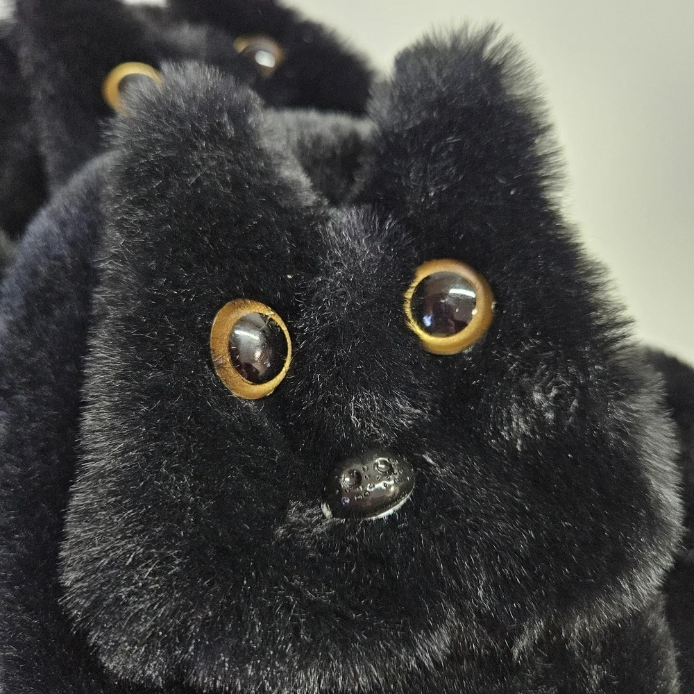Black Cat Kitten Plush Faux Fur Mitten Mittens Fleece Lined One Size Adult